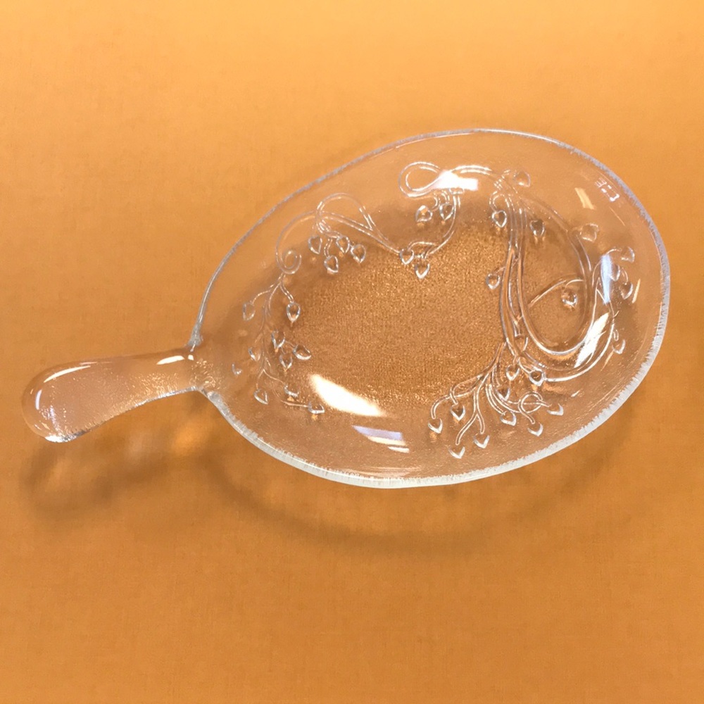 Vintage Frosted Glass Serving Dish with Handle‎